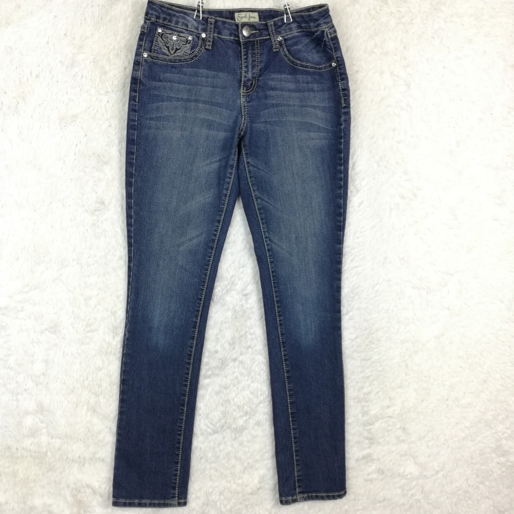 Earl Jean Womens Jeans Skinny Blue Denim Flap Pocket Whiskering Mid‎ Rise 8